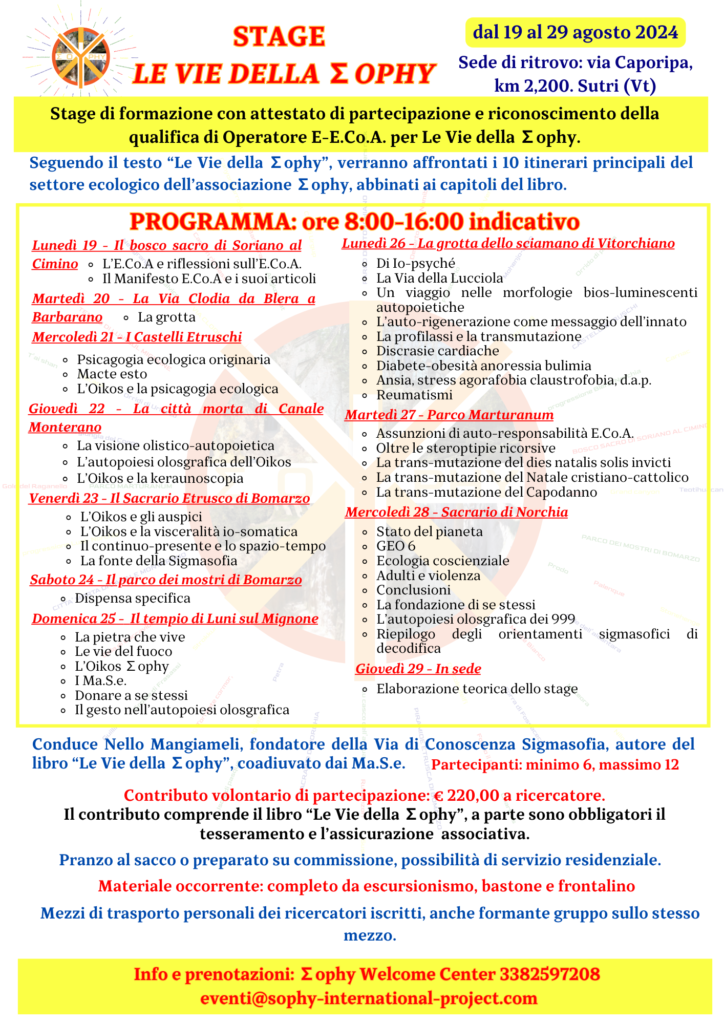 Locandina con il programma dello stage